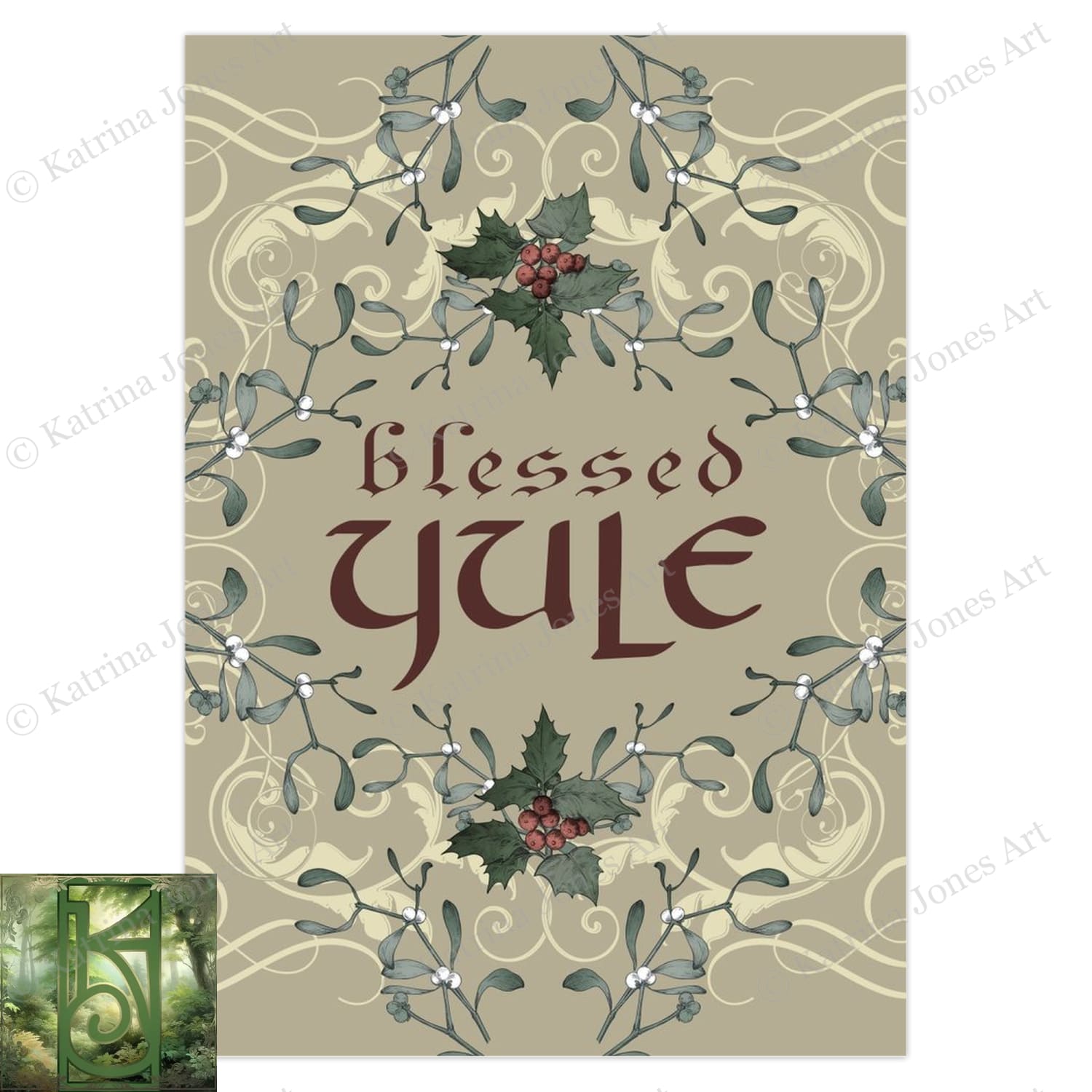 Blessed Yule Greeting Card Yuletide Holiday Season Blank Notecards 1