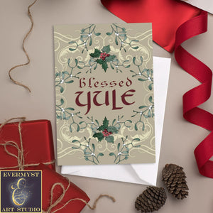 Blessed Yule Greeting Card Yuletide Holiday Season Blank Notecards