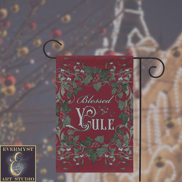 Blessed Yule Holly Red Garden Flag