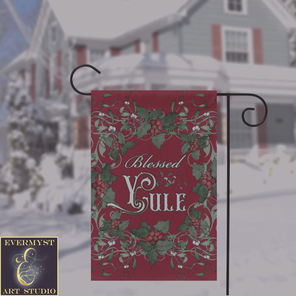 Blessed Yule Holly Red Garden Flag