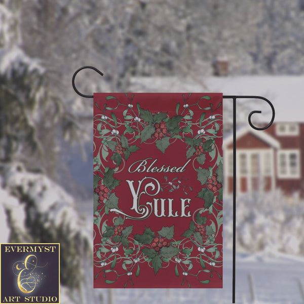 Blessed Yule Holly Red Garden Flag