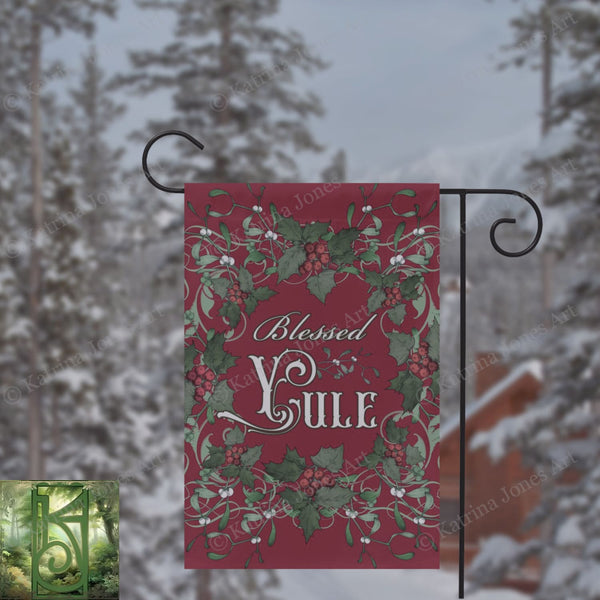 Blessed Yule Holly Red Garden Flag