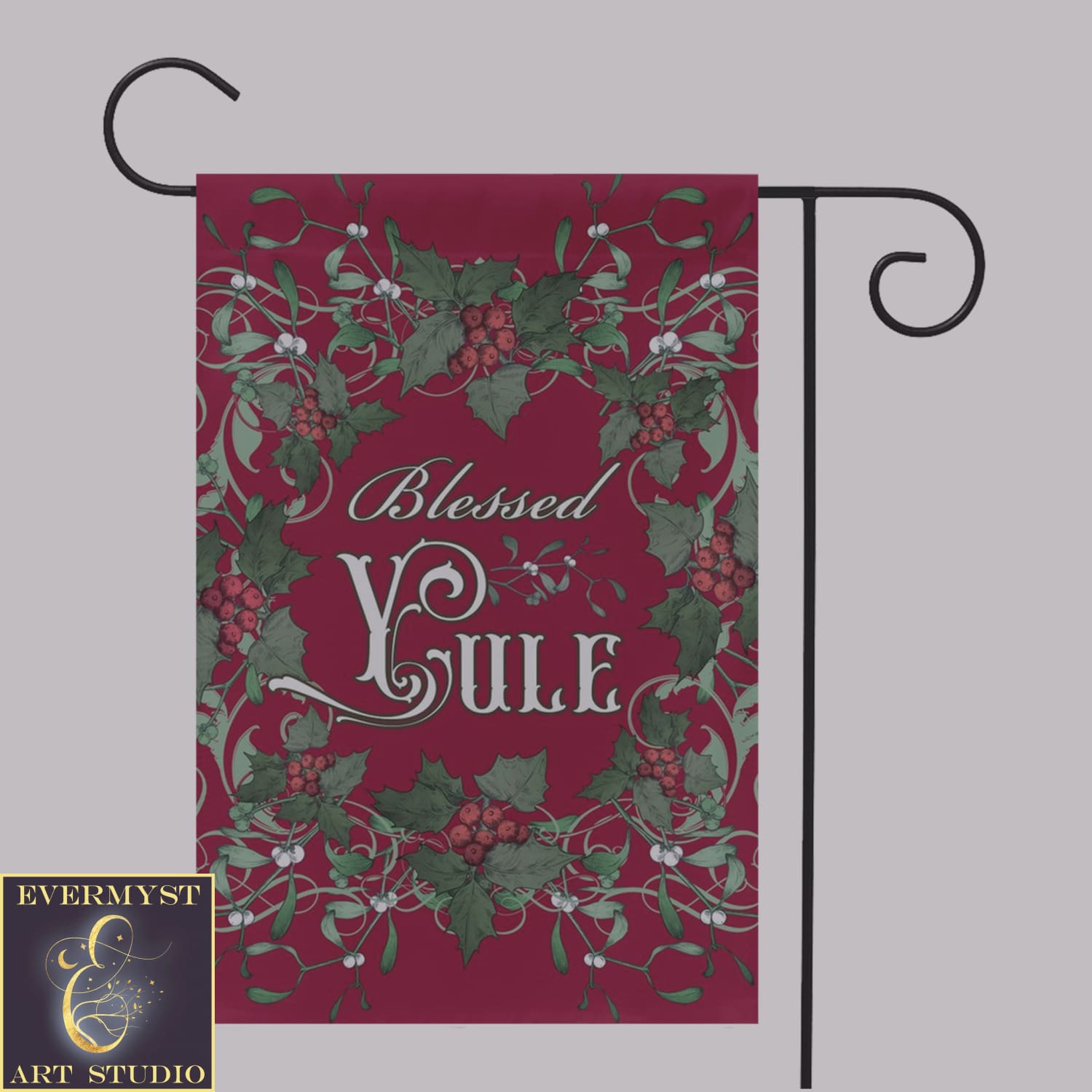 Blessed Yule Holly Red Garden Flag Single / 12X18 Inch