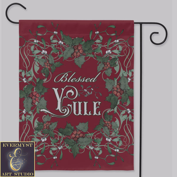 Blessed Yule Holly Red Garden Flag Single / 24.5X32.125 Inch