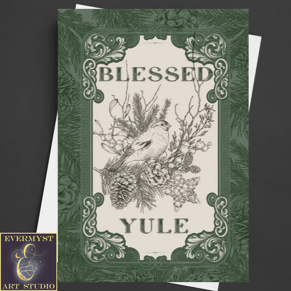 Blessed Yule Nature Greeting Card Yuletide Simple Winter Solstice Notecards