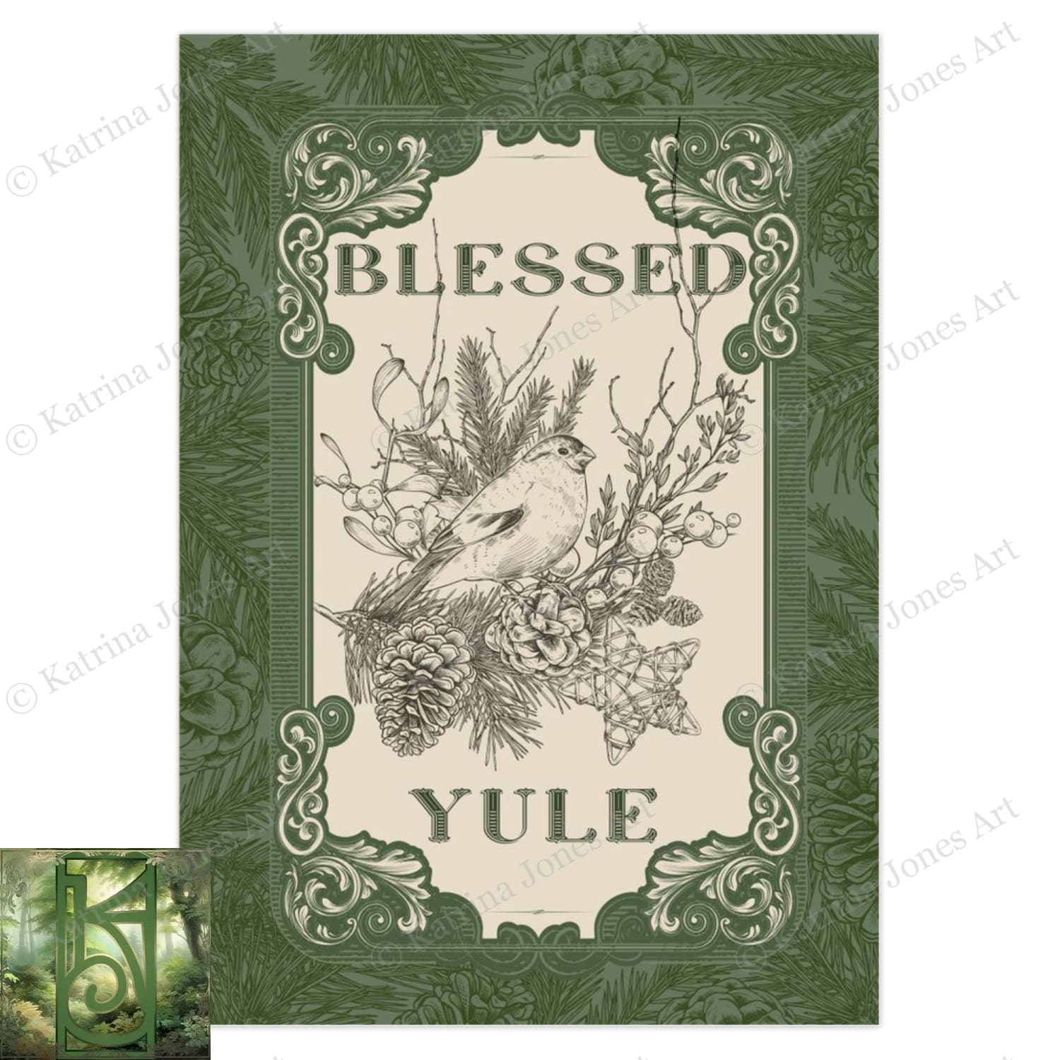 Blessed Yule Nature Greeting Card Yuletide Simple Winter Solstice Notecards 10 Cards