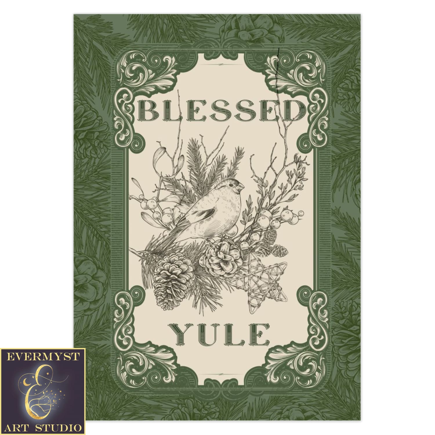 Blessed Yule Nature Greeting Card Yuletide Simple Winter Solstice Notecards 10 Cards