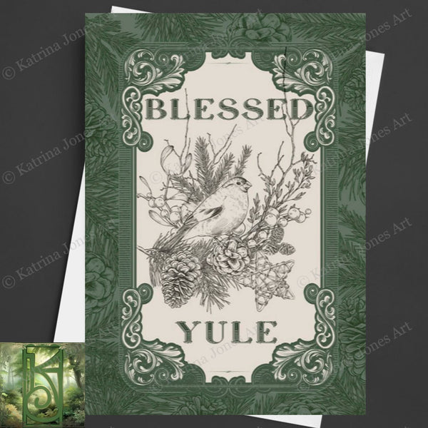Blessed Yule Nature Greeting Card Yuletide Simple Winter Solstice Notecards