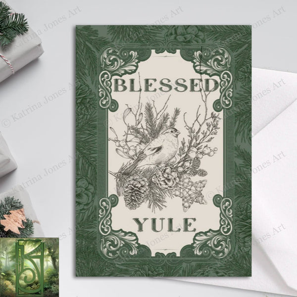 Blessed Yule Nature Greeting Card Yuletide Simple Winter Solstice Notecards