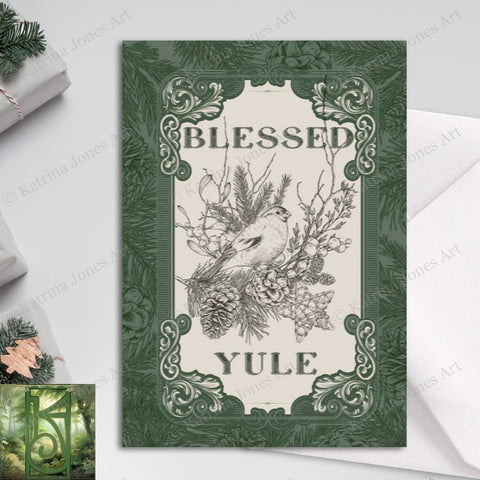 Blessed Yule Nature Greeting Card Yuletide Simple Winter Solstice Notecards