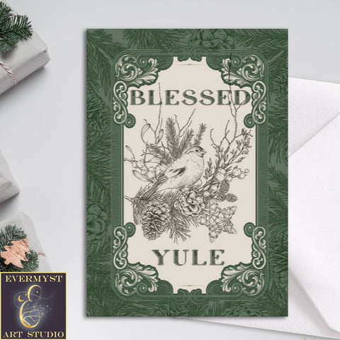 Blessed Yule Nature Greeting Card Yuletide Simple Winter Solstice Notecards