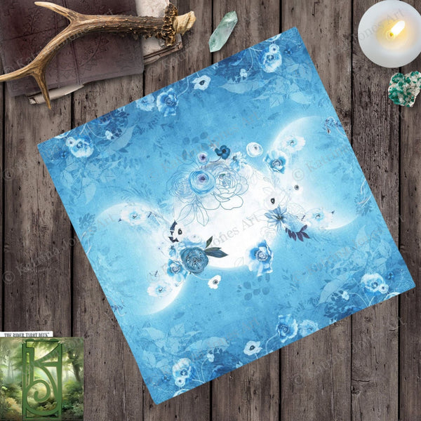 Blue Triple Moon Tarot Altar Cloth - Witch Wicca Pagan Decor Square