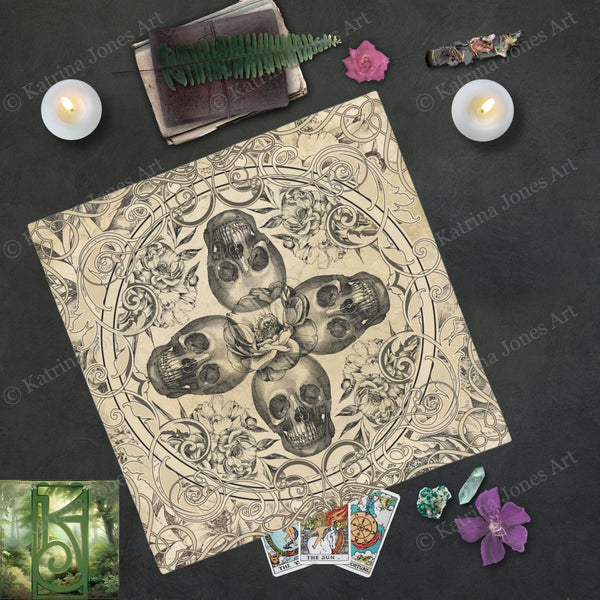 Vintage Samhain Altar Cloth Skull Floral Witch Decor For Wicca And Pagan Practices Square