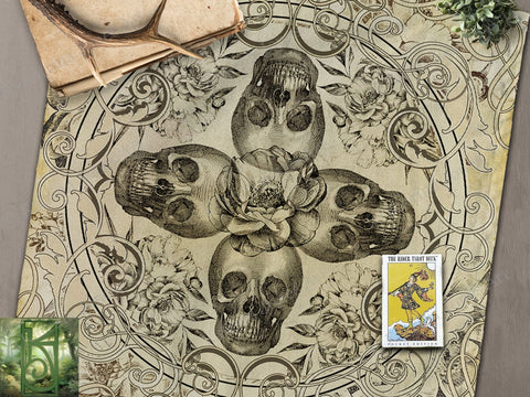 Vintage Samhain Altar Cloth Skull Floral Witch Decor For Wicca And Pagan Practices Square