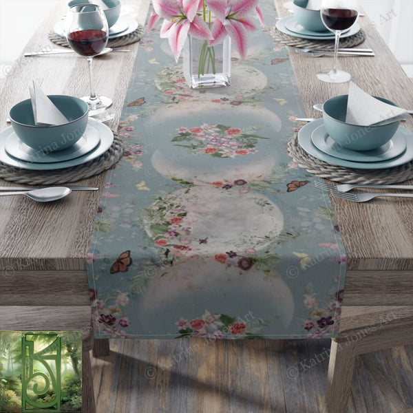 Beltane Summer Garden Triple Moon Table Runner Tarot Reading Mat Wicca Witch Decor
