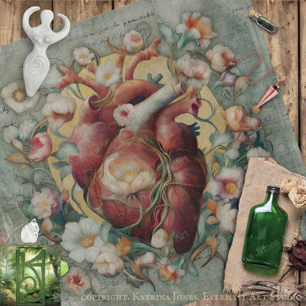 a painting of a heart surrounded by flowers