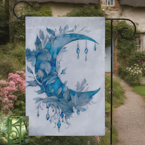 a painting of a blue moon on a white background