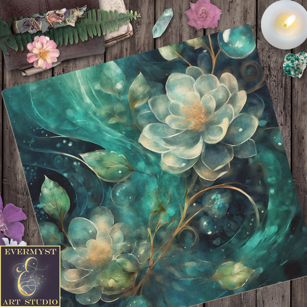 Blue Flower Altar Tarot Cloth Flowers Pagan Witch Decor Decoration Floral Wicca Reading Mat Square