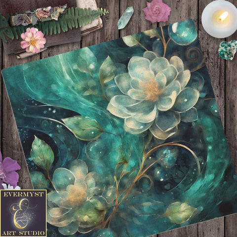 Blue Flower Altar Tarot Cloth Flowers Pagan Witch Decor Decoration Floral Wicca Reading Mat Square