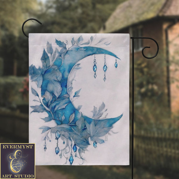 a painting of a blue moon with leaves on it