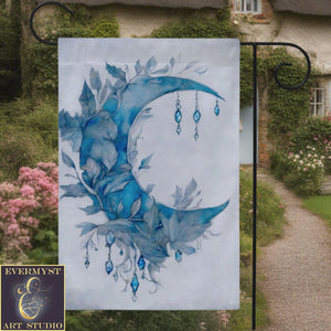 a painting of a blue moon on a white background