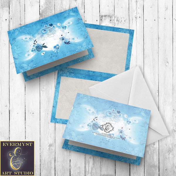 Blue Triple Moon Greeting Card Set Pagan Goddess Wicca Notecard