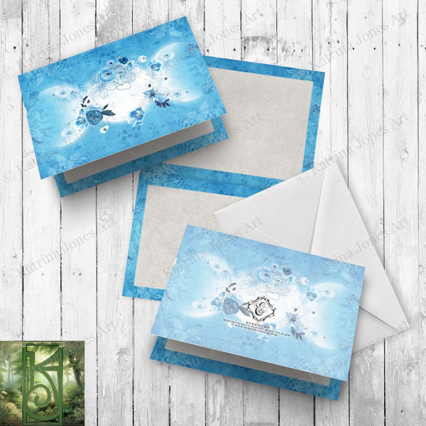 Blue Triple Moon Greeting Card Set Pagan Goddess Wicca Notecard
