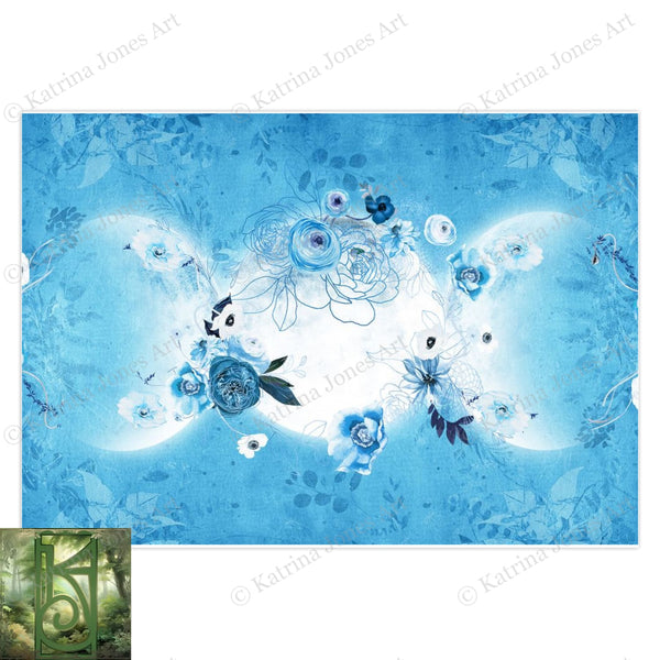 Blue Triple Moon Greeting Card Set Pagan Goddess Wicca Notecard 5 Cards