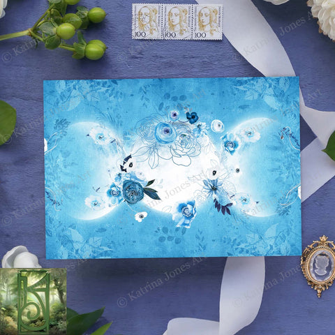 Blue Triple Moon Greeting Card Set Pagan Goddess Wicca Notecard
