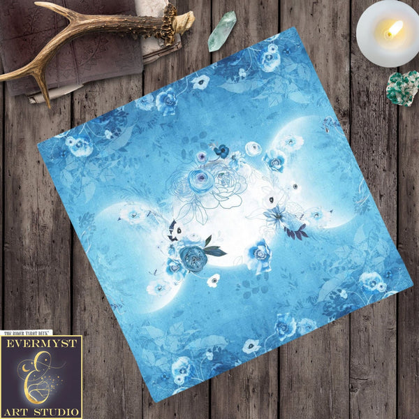 Blue Triple Moon Tarot Altar Cloth - Witch Wicca Pagan Decor Square