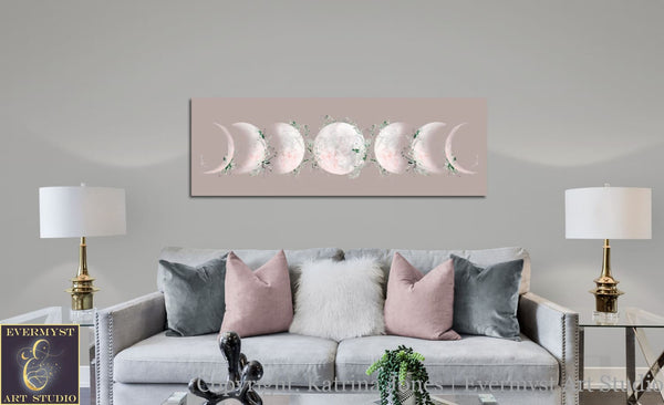 Blush And Greenery Moon Phases Canvas Art Print