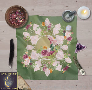 Boho Altar Cloth - Summer Solstice Decor For Rituals Crystals And Tarot 24X24 Inch Crepe Square