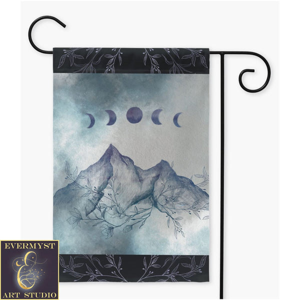 Boho Moon Mountain Garden Flag - Witchy Nature Decor