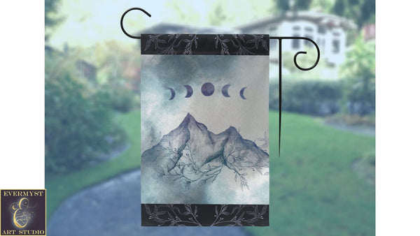 Boho Moon Mountain Garden Flag - Witchy Nature Decor