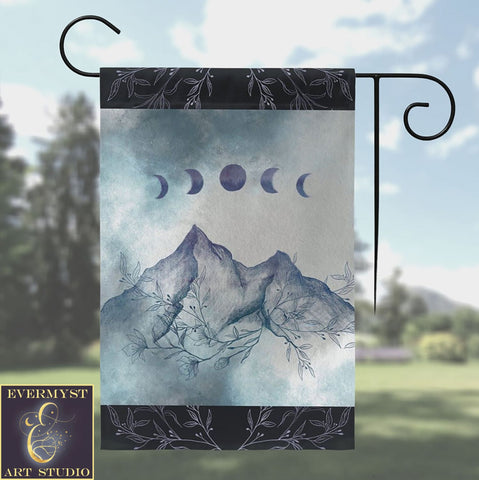 Boho Moon Mountain Garden Flag - Witchy Nature Decor