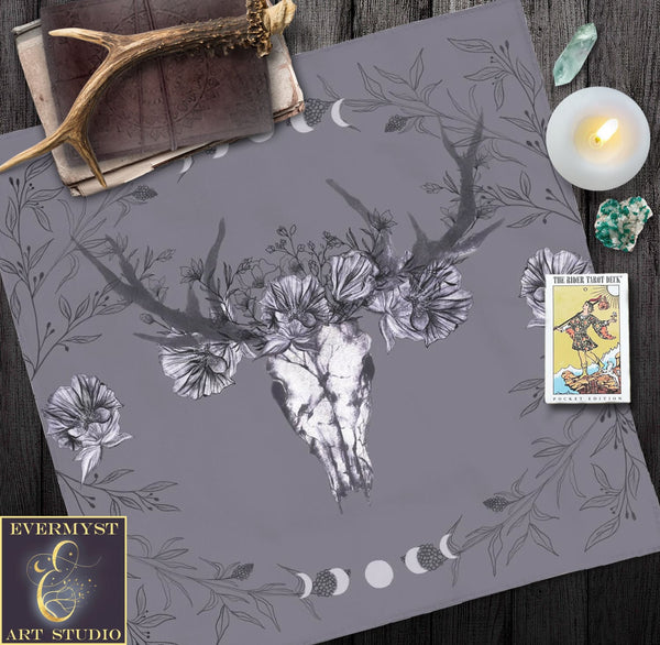 Boho Nature Witch Altar Cloth Tarot Pagan Skull Flowers Decor Square