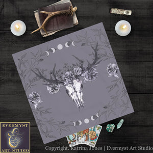 Boho Nature Witch Altar Cloth Tarot Pagan Skull Flowers Decor Square