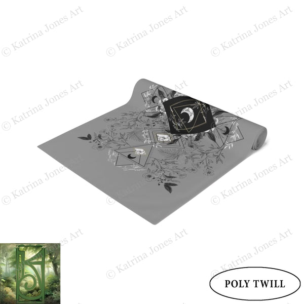 Botanical Grey Moon Table Runner - Witchy Vibe Home Decor Altar Cloth For Display