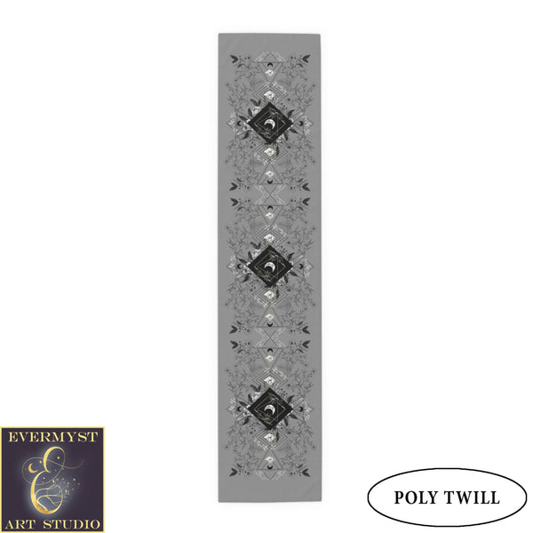 Botanical Grey Moon Table Runner - Witchy Vibe Home Decor Altar Cloth For Display