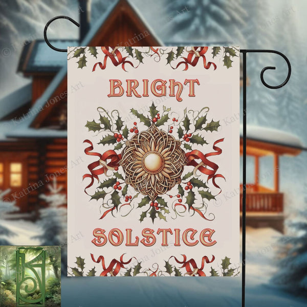 a sign that says bright solstic with a house in the background