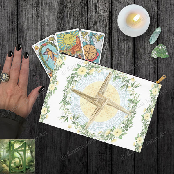 Brigid Cross Accessory Pouches Vintage Design Witch Wicca Pagan Decor Spring Imbolc Zippered Tarot