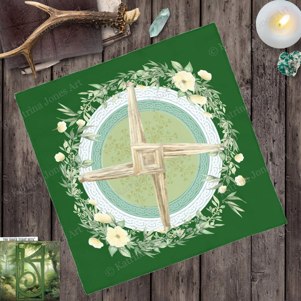 Altar Cloth - Imbolc Tarot Spring Green Brigid Cross Decor Square