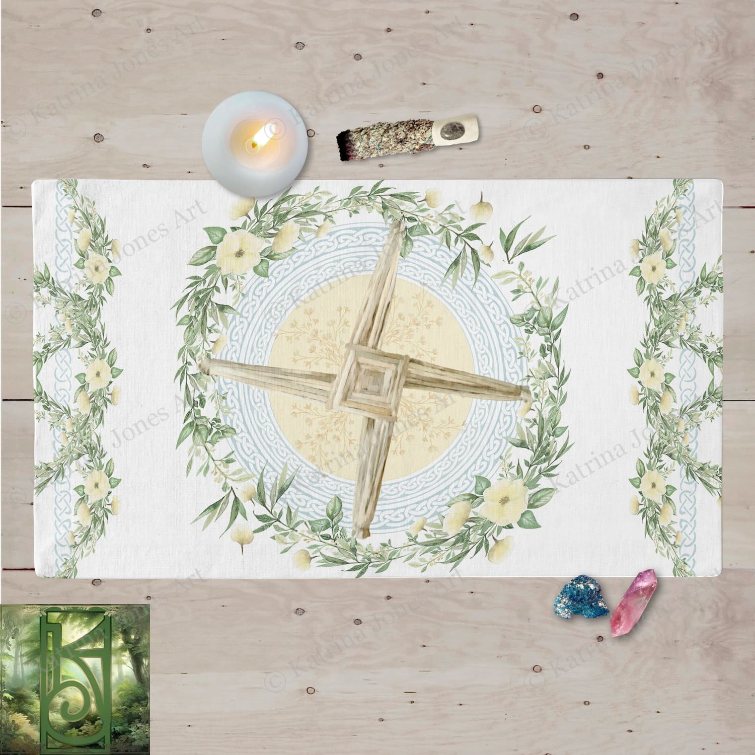 Brigid Cross Altar Cloth Spring Imbolc Tarot Mat Cotton Twill Rec