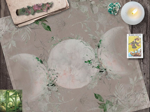 Wicca Triple Moon Altar Cloth - Blush Pink Green Tarot Mat 24X24 Inch Crepe Square