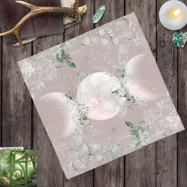 Wicca Triple Moon Altar Cloth - Blush Pink Green Tarot Mat Square