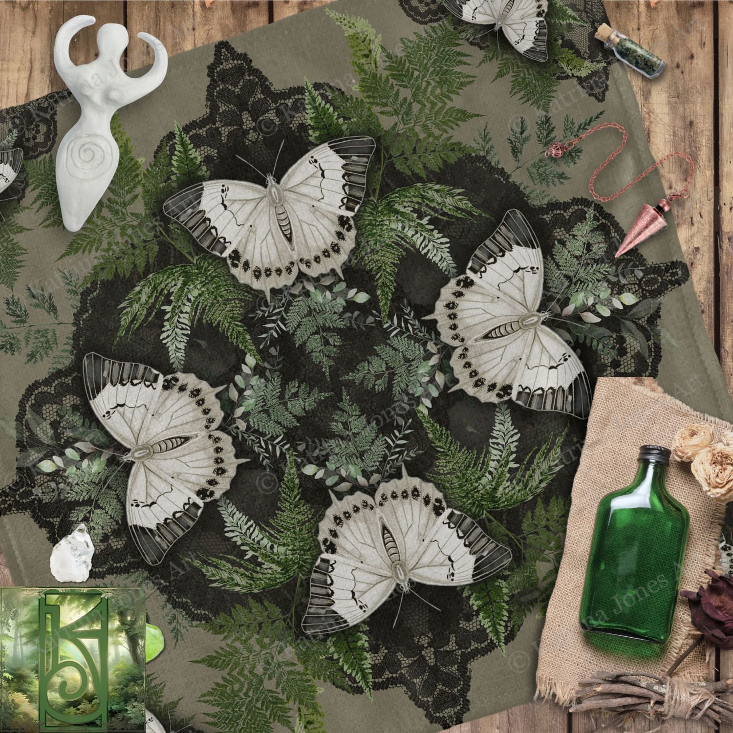 Butterfly Mandala Dark Square Altar Cloth Tarot Mat Altar Cloth Square