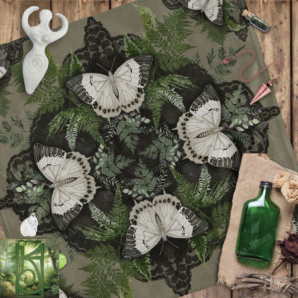 Butterfly Mandala Dark Square Altar Cloth Tarot Mat Altar Cloth Square