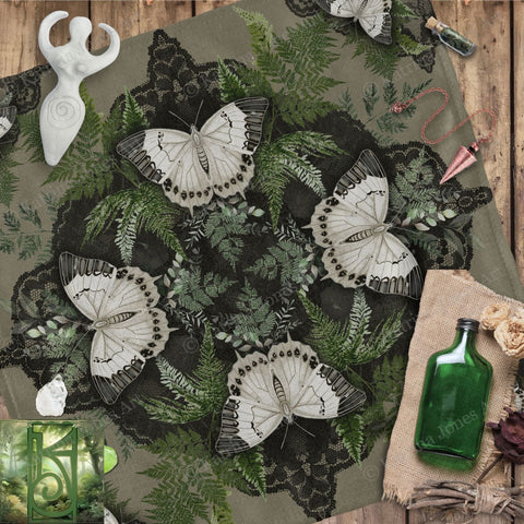 Butterfly Mandala Dark Square Altar Cloth Tarot Mat Altar Cloth Square