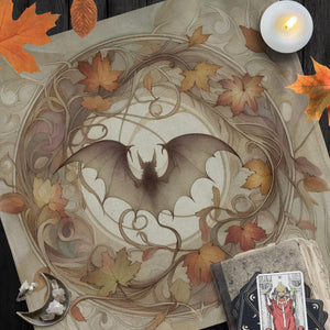 a picture of a bat surrounded by autumn leaves