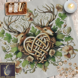 a picture of a table with a deer and a heart on it